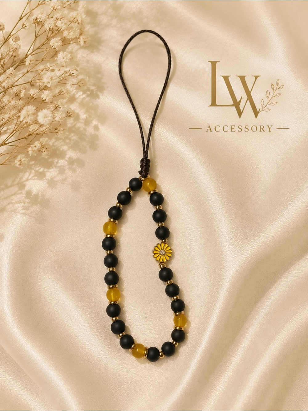 Black & Yellow Beaded Phone Charm